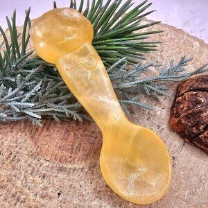 Nature Yellow Quartz Hand Carved Panda 3.2" Spoon.